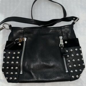 B. Makowsky Black Studded Leather Handbag